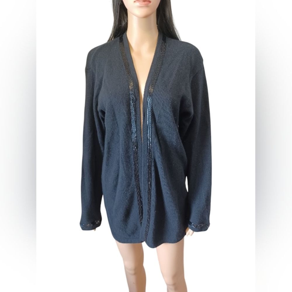 Liz Claiborne Black Cardigan with Beaded Trim Medium - Picture 2 of 9